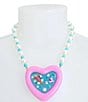 Color:Pink - Image 3 - Pool Party Rhinestones and Pearl Heart Statement Short Pendant Necklace
