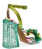 Color:Green/Multi - Image 3 - Quinta Beaded Flower Clear Block Heel Dress Sandals