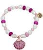 Color:Pink - Image 1 - Seashell Pearl Stretch Bracelet