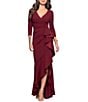 Betsy & Adam 3/4 Sleeve Ruffle Front Scuba Crepe Dress, Color:Bordeaux - Image 4