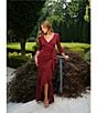 Betsy & Adam 3/4 Sleeve Ruffle Front Scuba Crepe Dress, Color:Bordeaux - Image 8