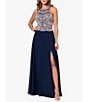 Color:Navy/Rose - Image 1 - Art Deco Beaded Bodice Chiffon Gown