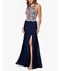 Color:Navy/Rose - Image 3 - Art Deco Beaded Bodice Chiffon Gown