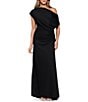 Betsy & Adam Asymmetrical Neck Ruched Jersey Blouson Dress - Image 1