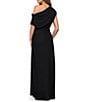 Betsy & Adam Asymmetrical Neck Ruched Jersey Blouson Dress - Image 2