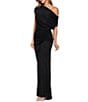 Betsy & Adam Asymmetrical Neck Ruched Jersey Blouson Dress - Image 3