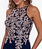 Color:Navy/Rose Gold - Image 4 - Beaded Embroidery Chiffon Halter Neck Keyhole Back Detail Sleeveless Gown