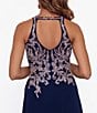Color:Navy/Rose Gold - Image 5 - Beaded Embroidery Chiffon Halter Neck Keyhole Back Detail Sleeveless Gown
