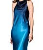 Betsy & Adam Charmeuse Halter Neck Ombre Sleeveless Sheath Gown, Color:Navy/Teal - Image 4