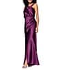 Betsy & Adam Charmeuse Sleeveless Ruched Long Dress, Color:Plum - Image 3