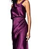 Betsy & Adam Charmeuse Sleeveless Ruched Long Dress, Color:Plum - Image 4