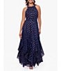 Color:Navy/Copper - Image 1 - Chiffon Dotted Halter Sleeveless Ruched Ruffle Maxi Dress