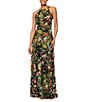 Betsy & Adam Chiffon Floral Print Halter Neck Sleeveless Ruffle A-Line Maxi Dress, Color:Black/Red - Image 1
