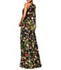 Betsy & Adam Chiffon Floral Print Halter Neck Sleeveless Ruffle A-Line Maxi Dress, Color:Black/Red - Image 2