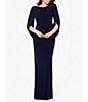 Color:Navy - Image 3 - Cowl Neck Sleeveless Draped Back Mermaid Gown