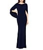 Betsy & Adam Cowl Neck Sleeveless Draped Back Mermaid Gown, Color:Navy - Image 1