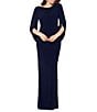 Betsy & Adam Cowl Neck Sleeveless Draped Back Mermaid Gown, Color:Navy - Image 3