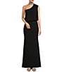 Color:Black - Image 1 - Crystal Neck One Shoulder Sleeveless Stretch Blouson Gown