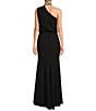 Color:Black - Image 2 - Crystal Neck One Shoulder Sleeveless Stretch Blouson Gown