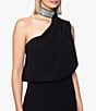 Color:Black - Image 3 - Crystal Neck One Shoulder Sleeveless Stretch Blouson Gown