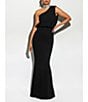 Color:Black - Image 4 - Crystal Neck One Shoulder Sleeveless Stretch Blouson Gown