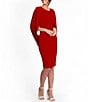 Color:Red - Image 3 - Drape Back Detail 3/4 Sleeve Ruched Front Stretch Sheath Dress