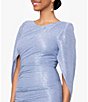 Color:Blue/Silver - Image 4 - Drape Back Detail 3/4 Cape Sleeve Draped Round Neck Metallic Crinkle Ruched Sheath Gown