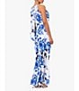 Color:White Blue - Image 2 - Floral Print Chiffon Halter Neck Sleeveless Cascading Ruffle Dress