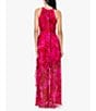 Color:Fuchsia/Poppy - Image 2 - Floral Print Halter Neck Sleeveless Cascading Ruffle Tie Back Dress
