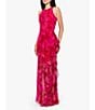 Color:Fuchsia/Poppy - Image 3 - Floral Print Halter Neck Sleeveless Cascading Ruffle Tie Back Dress