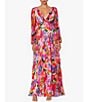 Color:Multi - Image 1 - Floral V Neckline Long Sleeve Pleated Gown