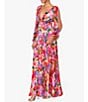 Color:Multi - Image 3 - Floral V Neckline Long Sleeve Pleated Gown