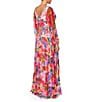 Betsy & Adam Floral V Neckline Long Sleeve Pleated Gown, Color:Multi - Image 2