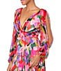 Betsy & Adam Floral V Neckline Long Sleeve Pleated Gown, Color:Multi - Image 4