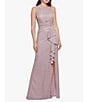 Color:White Pink Gold - Image 1 - Galaxy Glitter Boat Neck Sleeveless Cascading Ruffle Side Slit Gown