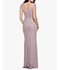 Color:White Pink Gold - Image 2 - Galaxy Glitter Boat Neck Sleeveless Cascading Ruffle Side Slit Gown