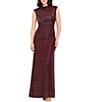 Betsy & Adam Glitter Crinkle Mock Neck Shirred Sheath Gown - Image 1