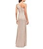 Betsy & Adam Glitter One Shoulder Neck Sleeveless Rosette Fit and Flare Gown, Color:White Pink Gold - Image 2