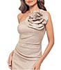 Betsy & Adam Glitter One Shoulder Neck Sleeveless Rosette Fit and Flare Gown, Color:White Pink Gold - Image 4