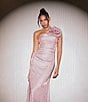 Betsy & Adam Glitter One Shoulder Neck Sleeveless Rosette Fit and Flare Gown, Color:White Pink Gold - Image 6