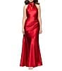 Betsy & Adam Halter Charmeuse Dress With Ruched Back, Color:Red - Image 1