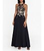 Color:Black/Gold - Image 1 - Halter Neck Floral Embroidered Sleeveless Chiffon Gown