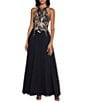 Betsy & Adam Halter Neck Floral Embroidered Sleeveless Chiffon Gown - Image 4