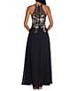 Betsy & Adam Halter Neck Floral Embroidered Sleeveless Chiffon Gown - Image 5