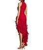 Color:Red - Image 3 - Halter Neck Asymmetrical Ruffle High-Low Gown