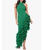 Color:Green - Image 1 - Halter Neck Asymmetrical Ruffle High-Low Gown