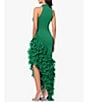 Color:Green - Image 2 - Halter Neck Asymmetrical Ruffle High-Low Gown