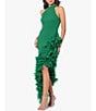 Color:Green - Image 4 - Halter Neck Asymmetrical Ruffle High-Low Gown