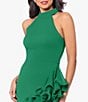 Color:Green - Image 5 - Halter Neck Asymmetrical Ruffle High-Low Gown