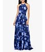 Color:Blue Multi - Image 1 - Halter Neck Floral Print Chiffon Aline Maxi Dress
